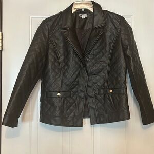Rockmans’ Black Quilted Faux Leather Moto Biker Jacket SZ 12 Open Front NWOT